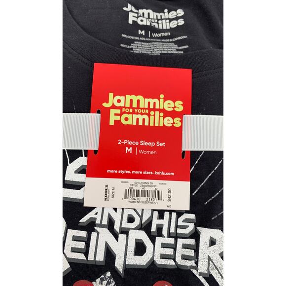 Jammies For Your Families Santa And His Reindeer Pajama Set Womens Medium Black - Picture 3 of 8